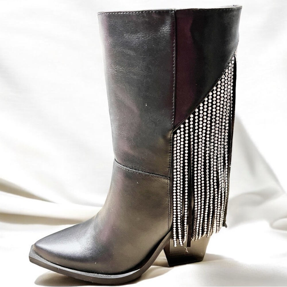 Size 6……….”Dalton-11” Black Rhinestone Fringed‎ Cowboy Boots…..SIMMI